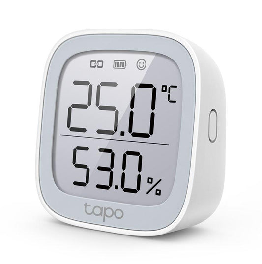TP-LINK TAPO T315, Monitor smart de temperature si umiditate (necesit? Hub Tapo), Wireless: 868 / 922 MHz, Acuratete temperature: ±0.3°C, Acuratete umiditate: ±3%RH, Dimensiuni: 62 × 62 × 24.5 mm, Alimentare: 2 × AAA/LR03 battery