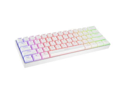 Tastatura gaming mecanica wireless Genesis Thor 660 G2 60% , iluminare RGB, switch Tactile, switch model Gateron Brown, numar taste 61, 13 butoane multimedia, lungime cablu 1.5m, dimensiuni 293 x 102 x 39 mm, alb