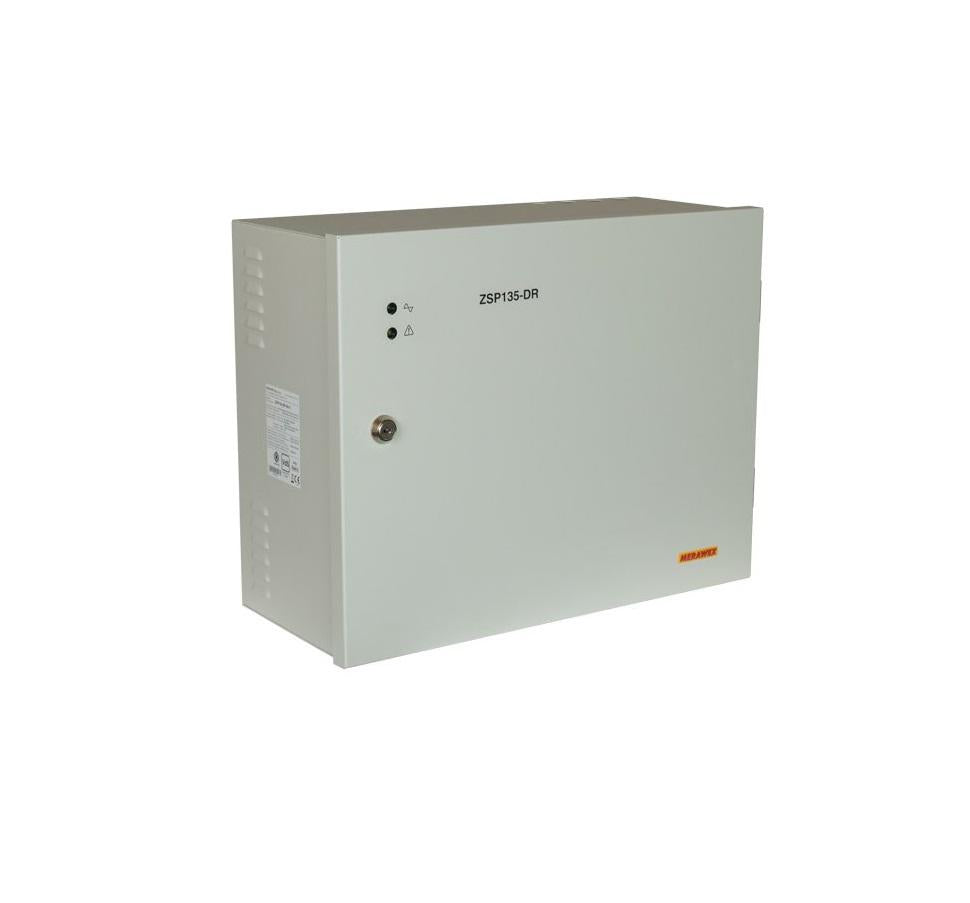 Sursa de alimentare pentru sisteme de detectie incendiu 24V/3A in cutie  metalica, loc pentru 2 acumulatori 12V/18A. Sursele sunt certificate EN 54-4, Vds; EN 12101-10;