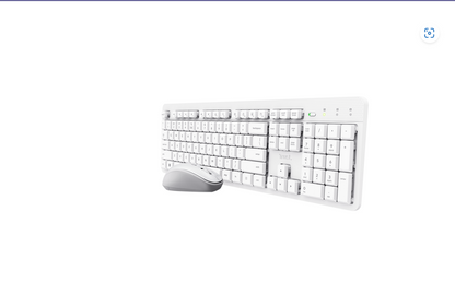 Kit Trust Ody II wireless, cu taste silentioase, cu functie de power saving, rezistenta la stropire, conectare tip USB-A 2.0, include 2 baterii, compatibila PC/Laptop (Windows, MacOS, Chrome OS), rezolutie mouse 1600 DPI, optic, alb