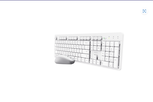 Kit Trust Ody II wireless, cu taste silentioase, cu functie de power saving, rezistenta la stropire, conectare tip USB-A 2.0, include 2 baterii, compatibila PC/Laptop (Windows, MacOS, Chrome OS), rezolutie mouse 1600 DPI, optic, alb