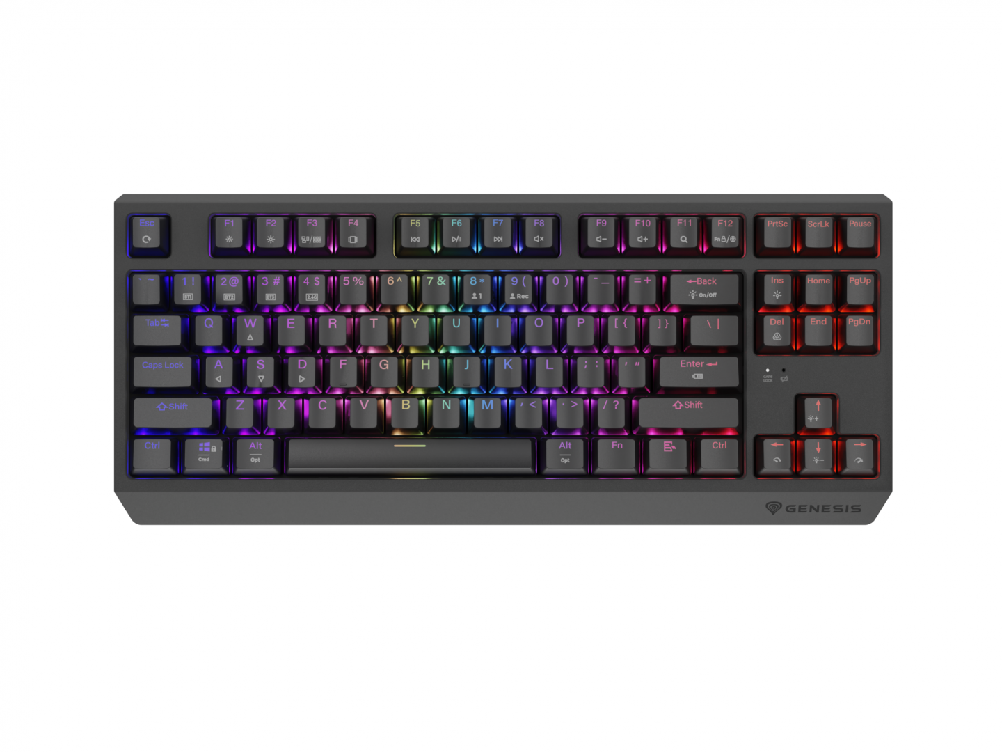 Tastatura gaming mecanica wireless Genesis Thor 230 TKL, iluminare RGB, swtich-uri Red, 87 taste, 11 butoane multimedia, negru