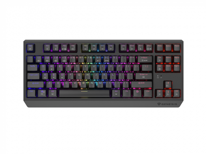 Tastatura gaming mecanica wireless Genesis Thor 230 TKL, iluminare RGB, swtich-uri Red, 87 taste, 11 butoane multimedia, negru