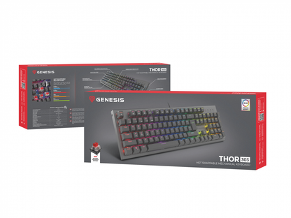 Tastatura gaming mecanica cu fir Genesis Thor 303, iluminare RGB, switch-uri Red, 104 taste, 11 butoane multimedia, negru