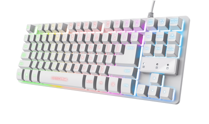 Tastatura Trust cu fir GXT833W Thado, numar butoane 87, interfata USB 2.0, conector USB-A male, compatibila cu PS4, Xbox One, Nintendo Switch, PS5, alb