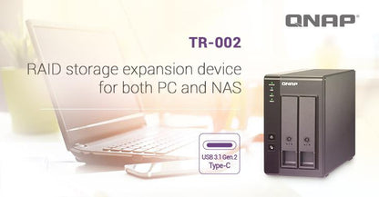 Extensie USB QNAP TR-002 2-Bay, 2.5/3.5 SATA 6Gbps HDD (neincluse), 1xUSB3.11 (type-c), tower, PSU adaptor 36W, garantie 2 ani
