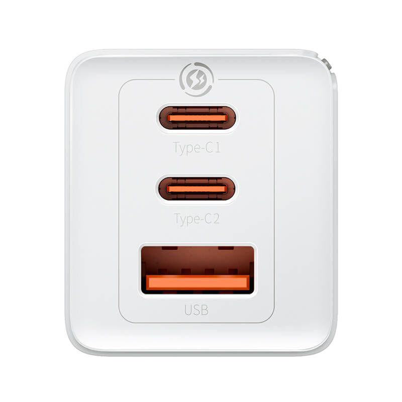 Incarcator retea Baseus GaN5 PRO, Quick Charge 65W, 2 porturi USB PD, 1 port USB Quick Charge, include cablu USB -C la USB-C de 100W, lungime 1m, alb