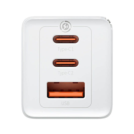 Incarcator retea Baseus GaN5 PRO, Quick Charge 65W, 2 porturi USB PD, 1 port USB Quick Charge, include cablu USB -C la USB-C de 100W, lungime 1m, alb