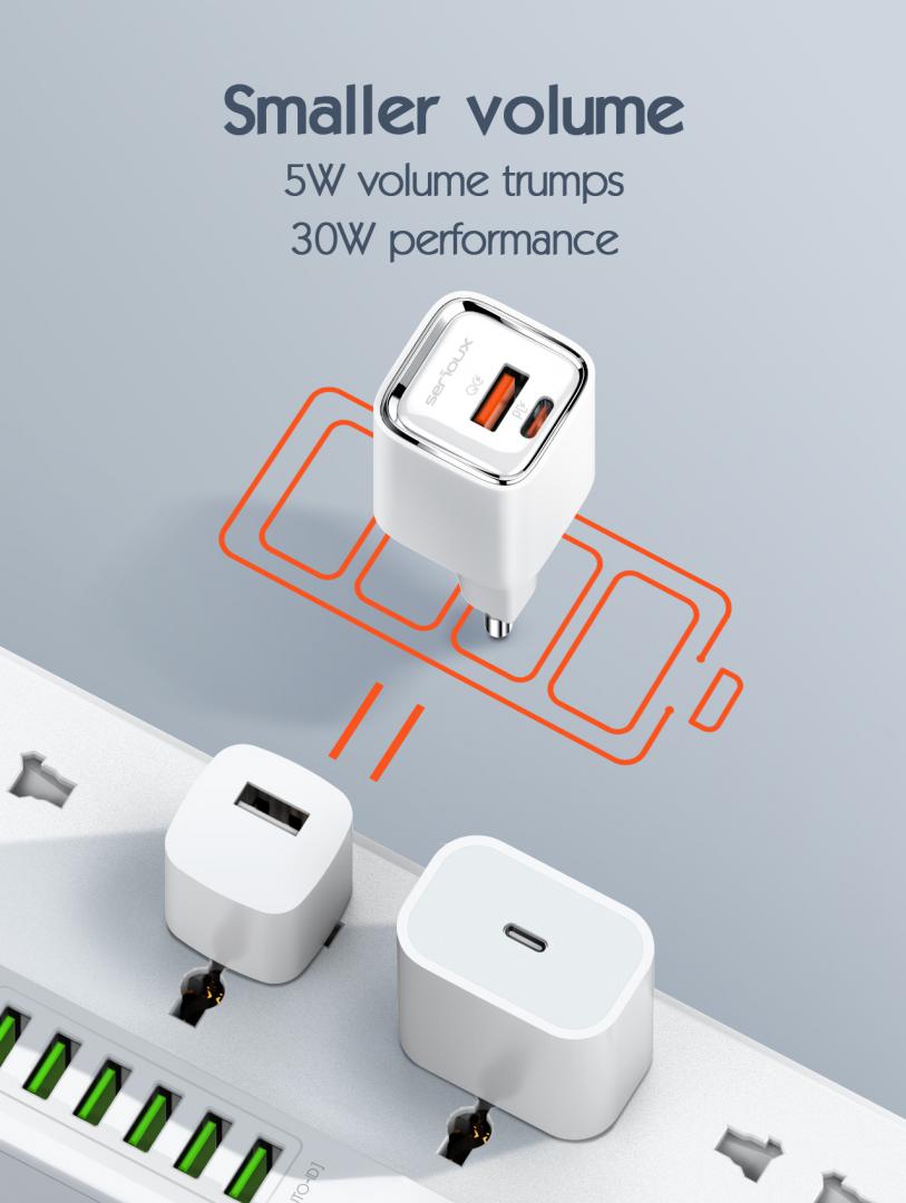 Incarcator retea Serioux 30W Quick Charge, Intrare AC100-240V~ 50/60Hz 0.7A Max, PD Ie?ire: 5V-3A, 9V-3A, 12V-2.5A, 15V 2A, 20V=1.5A (30W), QC Ie?ire: 5V-3A, 9V-2A, 12V=1.5A (18W), PD+QC=5V=3.6A, Total: 30W Max