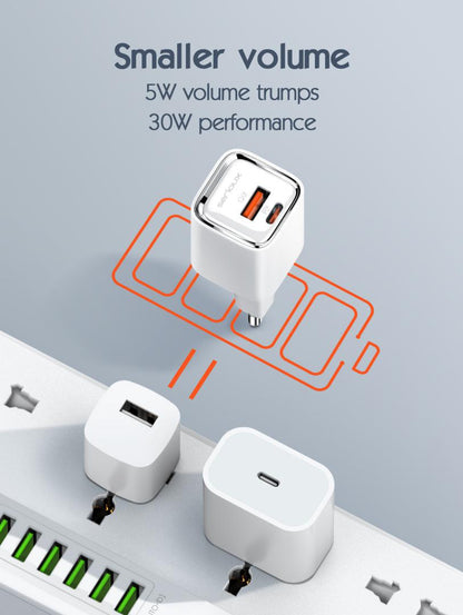 Incarcator retea Serioux 30W Quick Charge, Intrare AC100-240V~ 50/60Hz 0.7A Max, PD Ie?ire: 5V-3A, 9V-3A, 12V-2.5A, 15V 2A, 20V=1.5A (30W), QC Ie?ire: 5V-3A, 9V-2A, 12V=1.5A (18W), PD+QC=5V=3.6A, Total: 30W Max