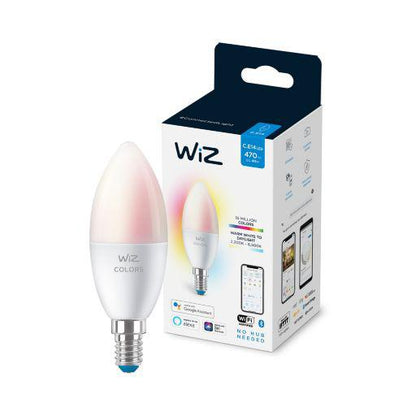 Bec LED RGB inteligent WiZ Connected Colors C37, Wi-Fi, E14, 4.9W (40W) ,470 lm, lumina alba si color (2200-6500K), compatibil GoogleAssistant/Alexa/Siri