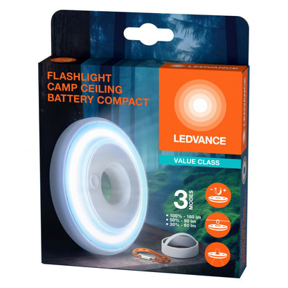 Lanterna LED camping Ledvance, 2.2W, 180 lm, Ø120 mm, 3 moduri de iluminare (100%-180lm,  50%-90lm, 30%-60lm), 3xAAA (neincluse), magnet, carglic, IP20, Alb