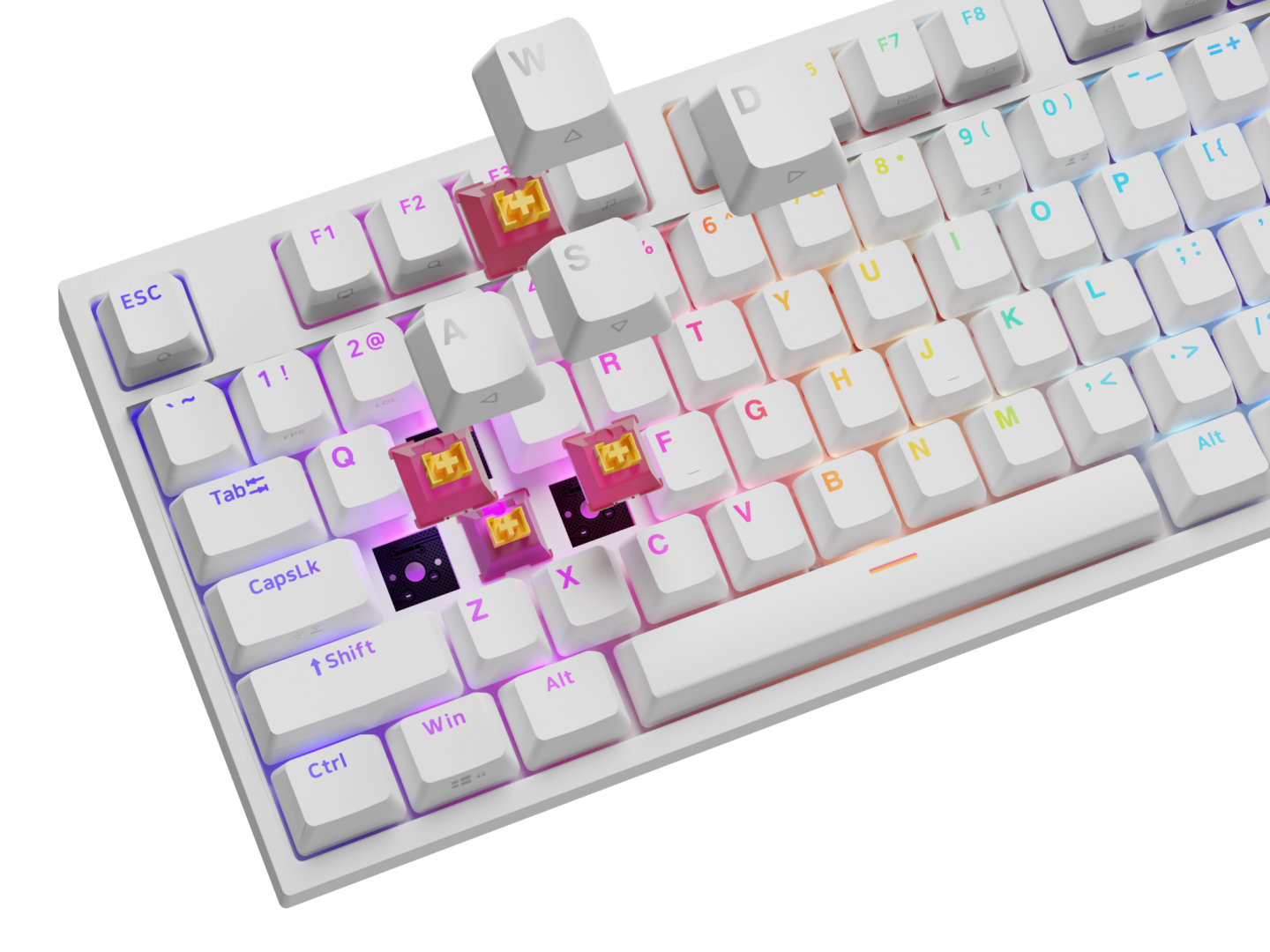 Tastatura gaming mecanica cu fir Genesis Thor 404, iluminare RGB, 107 taste, 11 butoane multimedia, alb