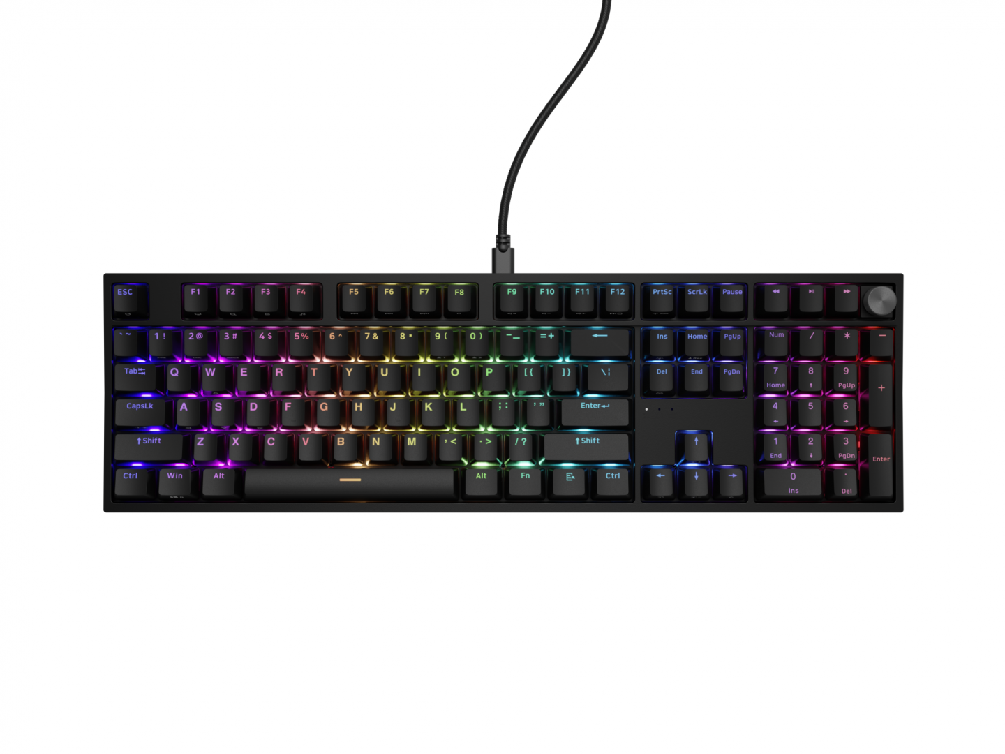 Tastatura gaming mecanica cu fir Genesis Thor 404 , iluminare RGB, switch-uri Peach, 107 taste, 11 butoane multimedia, negru