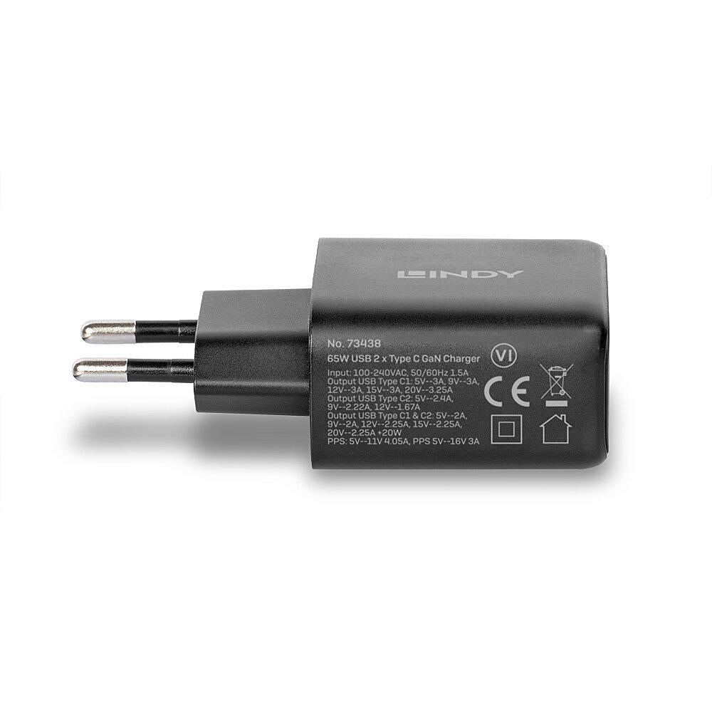 Incarcator Lindy 2x USB Type-C GaN 65W