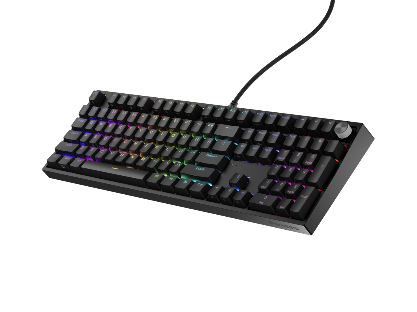 Tastatura gaming mecanica cu fir Genesis Thor 404 , iluminare RGB, switch-uri Peach, 107 taste, 11 butoane multimedia, negru