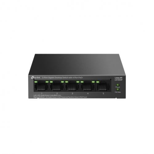 "5-Port Gigabit Desktop Switch with  4-Port PoE+ PORT: 4× Gigabit PoE+ Ports, 1× Gigabit Non-PoE Port SPEC: 802.3af/at, 65 W PoE Power, Desktop Steel Case FEATURE: Extend Mode for 250m PoE Transmitting, PoE Auto Recovery, Plug and Play"