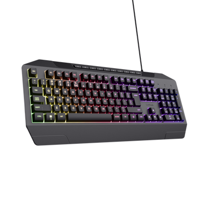 Tastatura Trust cu fir GXT836 Evocs, numar butoane 114, interfata USB 2.0, conector USB-A, iluminare RGB rainbow, negru