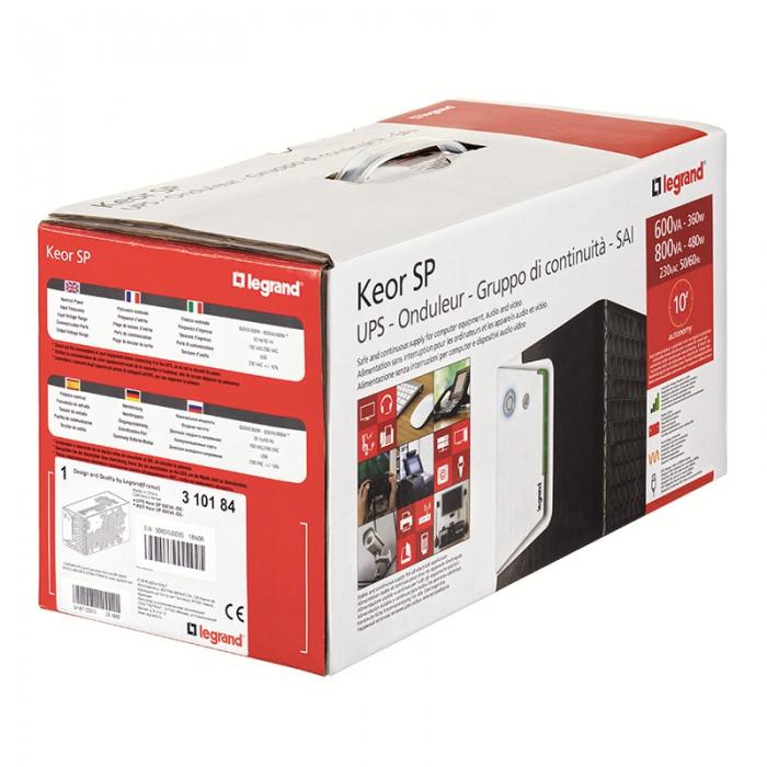 UPS Legrand KEOR SP 2000, 2000VA/ 1200W, 2x IEC + 2x German standard sockets, USB port, baterie 2x 12V 9Ah, 230V, stabilizator electronic (AVR), forma Tower, tehnologie Line interactiv, dimensiuni 148 x 173 x 380mm