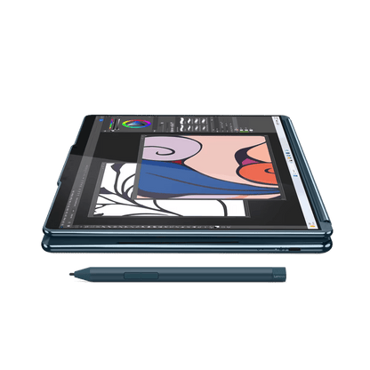Laptop Lenovo Yoga Book 9 13IMU9 cu procesor Intel® Core™ Ultra 7 155U pana la 4.8GHz, 2 x 13.3", 2.8K, OLED, Touch, 32GB DDR5, 1TB SSD, Intel® Graphics, Windows 11 PRO, Tidal Teal, 3y on-site, Premium Care