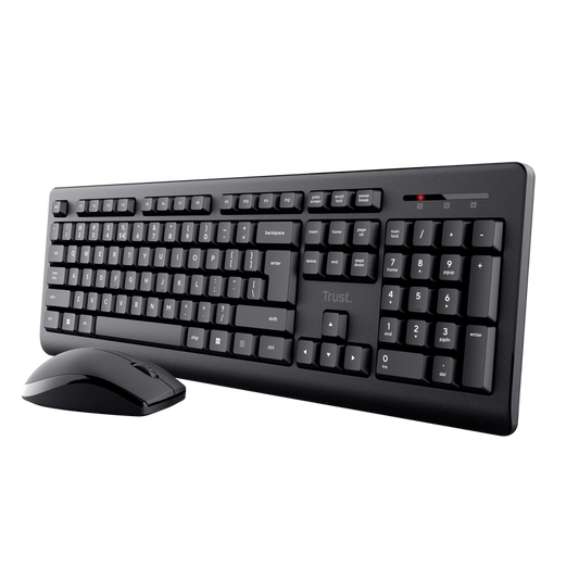 Kit Trust Primo tastatura standard, mouse wireless optic, rezoltie maxima 1200 DPI, negru