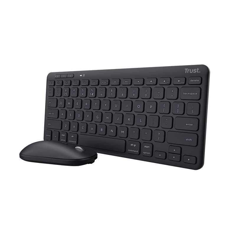 Trust Kit Wireless keyboard+mouse Lyra, mouse optic, rezolutie maxima 1200 DPI, conectivitate wireless, intefata USB-C, USB-A, negru