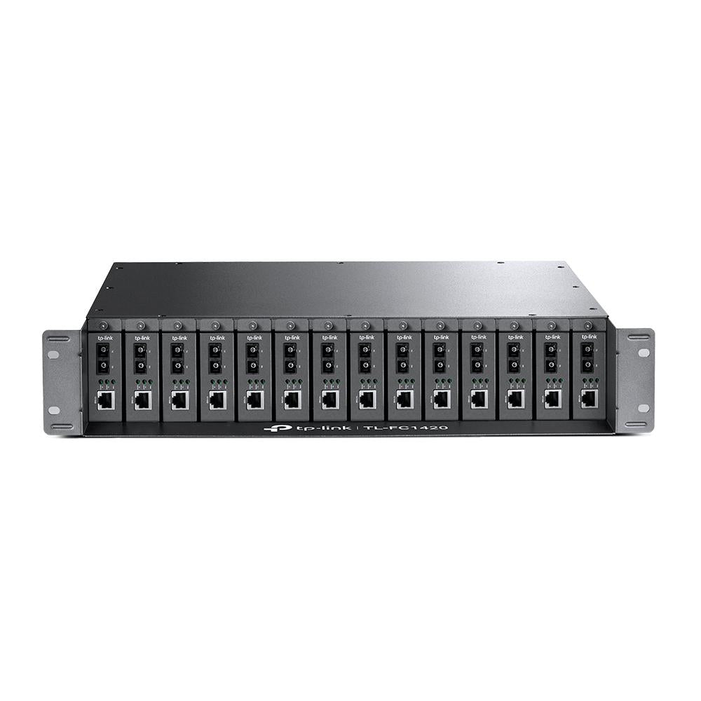 "14-Slot Media Converter Chassis SPEC: 14-Slot, Rackmount FEATURE: Redundant Power Supply, Compatible with TP-Link's Media Converter (5VDC Input)"