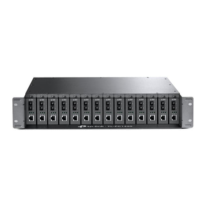 "14-Slot Media Converter Chassis SPEC: 14-Slot, Rackmount FEATURE: Redundant Power Supply, Compatible with TP-Link's Media Converter (5VDC Input)"