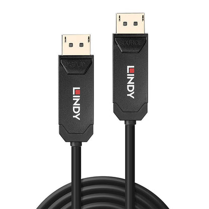 Cablu Lindy Hybrid DisplayPort, lungime 50m, fibra optica, latime de banda suportata 40Gbps, rezolutie maxima 680x4320@60Hz 4:2:0 10bit, 3840x2160@144Hz 4:4:4 10bit, negru