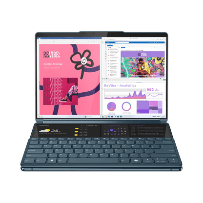 Laptop Lenovo Yoga Book 9 13IMU9 cu procesor Intel® Core™ Ultra 7 155U pana la 4.8GHz, 2 x 13.3", 2.8K, OLED, Touch, 32GB DDR5, 1TB SSD, Intel® Graphics, Windows 11 PRO, Tidal Teal, 3y on-site, Premium Care