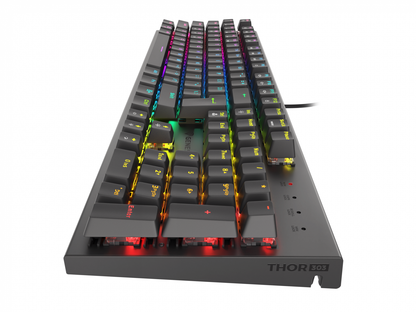Tastatura gaming mecanica cu fir Genesis Thor 303, iluminare RGB, switch-uri Red, 104 taste, 11 butoane multimedia, negru