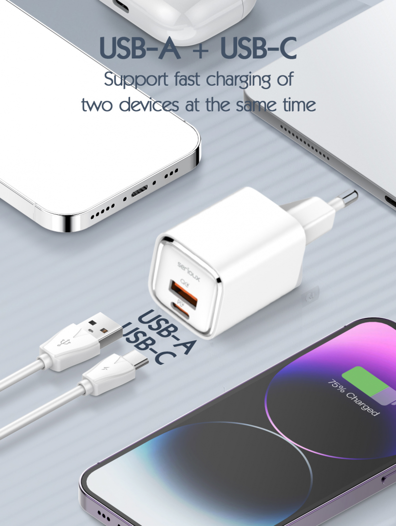 Incarcator retea Serioux 30W Quick Charge, Intrare AC100-240V~ 50/60Hz 0.7A Max, PD Ie?ire: 5V-3A, 9V-3A, 12V-2.5A, 15V 2A, 20V=1.5A (30W), QC Ie?ire: 5V-3A, 9V-2A, 12V=1.5A (18W), PD+QC=5V=3.6A, Total: 30W Max