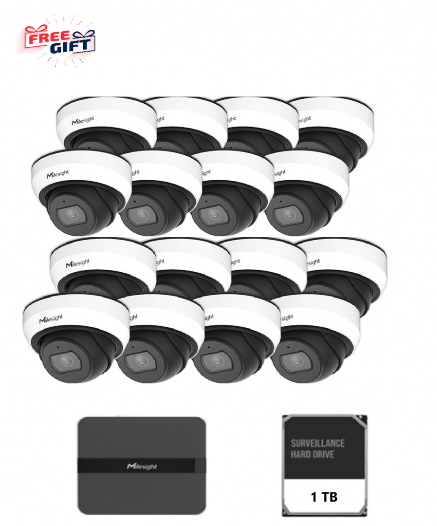 Kit supraveghere video Milesight 16 camere Dome MS-C2973-PD + 1 NVR  MS- N5016-PE