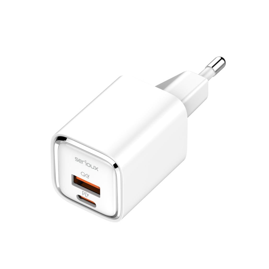 Incarcator retea Serioux 30W Quick Charge, Intrare AC100-240V~ 50/60Hz 0.7A Max, PD Ie?ire: 5V-3A, 9V-3A, 12V-2.5A, 15V 2A, 20V=1.5A (30W), QC Ie?ire: 5V-3A, 9V-2A, 12V=1.5A (18W), PD+QC=5V=3.6A, Total: 30W Max