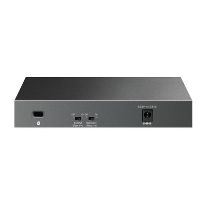 "6-Port 10/100 Mbps Desktop Switch with 4-Port PoE PORT: 4× 10/100 Mbps PoE Ports, 2× 10/100 Mbps Non-PoE Ports SPEC: 802.3af, 41 W PoE Power, Desktop Steel Case FEATURE: Extend Mode for 250m PoE Transmitting, PoE Auto Recovery, Plug and Play"