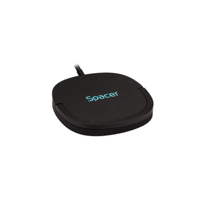 Incarcator wireless Spacer, Quick Charge 15W Qi, conector Type-C, rol de stand prin prindere magnetica, negru