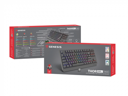 Tastatura gaming mecanica wireless Genesis Thor 230 TKL, iluminare RGB, swtich-uri Red, 87 taste, 11 butoane multimedia, negru