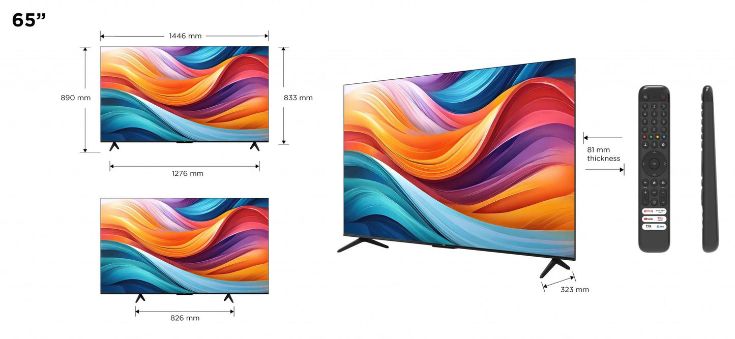 Televizor TCL QLED 65T7B, 164 cm, Smart Google TV, 4K Ultra HD, Clasa F