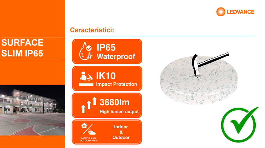Plafoniera LED pentru exterior cu senzor de miscare Ledvance SURFACE SLIM SQUARE 260, 26W, 2730 lm, lumina neutra (4000K), IP65/IK10, 260x260x55mm, Alb