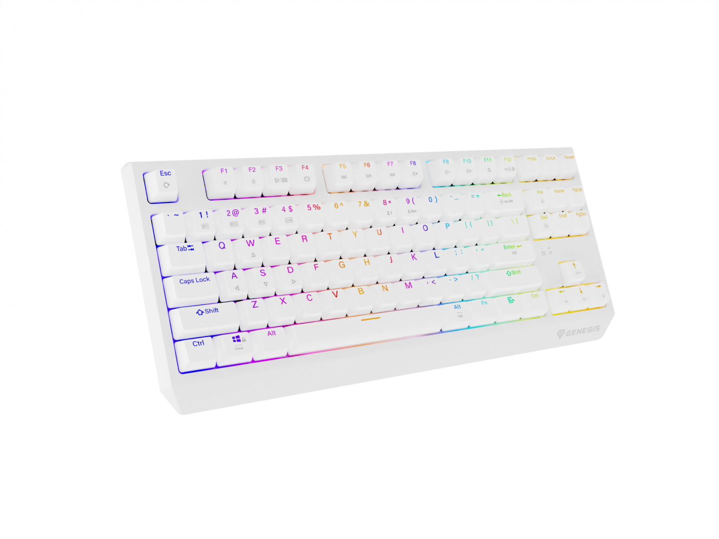 Tastatura gaming mecanica wireless Genesis Thor 230 TKL, iluminare RGB, 87 taste, 11 butoane multimedia, alb