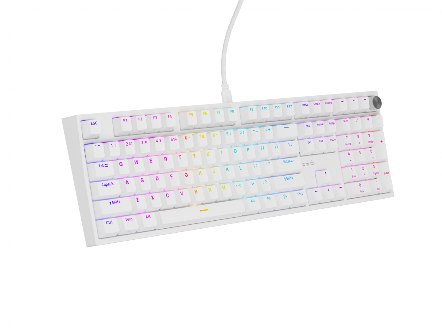 Tastatura gaming mecanica cu fir Genesis Thor 404, iluminare RGB, 107 taste, 11 butoane multimedia, alb
