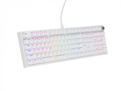 Tastatura gaming mecanica cu fir Genesis Thor 404, iluminare RGB, 107 taste, 11 butoane multimedia, alb