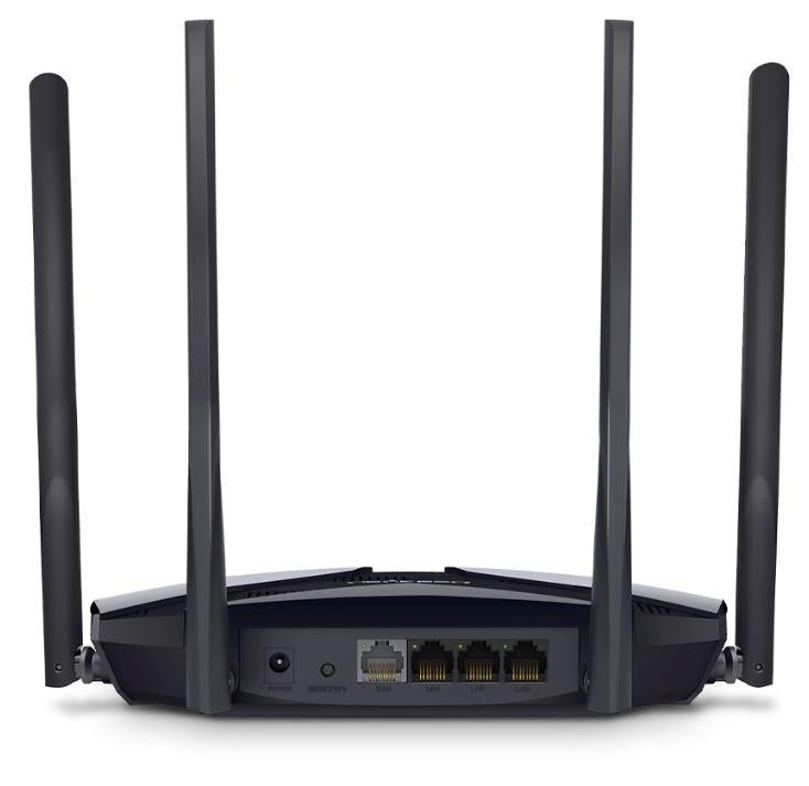 Mercusys MR60X Dual-Band WiFi 6 Router (AX15000), Standarde wireless: Wi-Fi 802.11ax / ac / a / b / g / n, Viteza wireless:   1201 Mbps (5 GHz) + 300 Mbps (2.4 GHz), Interfata:   1 × Port WAN Gigabit + 3 porturi Gigabit LAN, 4 x Antene externe de 5dBi.