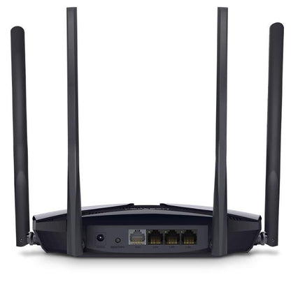 Mercusys MR60X Dual-Band WiFi 6 Router (AX15000), Standarde wireless: Wi-Fi 802.11ax / ac / a / b / g / n, Viteza wireless:   1201 Mbps (5 GHz) + 300 Mbps (2.4 GHz), Interfata:   1 × Port WAN Gigabit + 3 porturi Gigabit LAN, 4 x Antene externe de 5dBi.