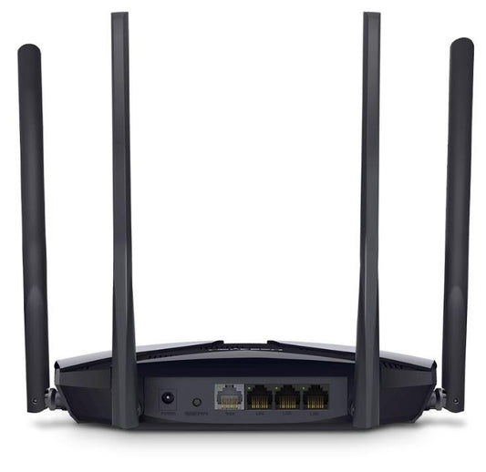 Mercusys MR60X Dual-Band WiFi 6 Router (AX15000), Standarde wireless: Wi-Fi 802.11ax / ac / a / b / g / n, Viteza wireless:   1201 Mbps (5 GHz) + 300 Mbps (2.4 GHz), Interfata:   1 × Port WAN Gigabit + 3 porturi Gigabit LAN, 4 x Antene externe de 5dBi.