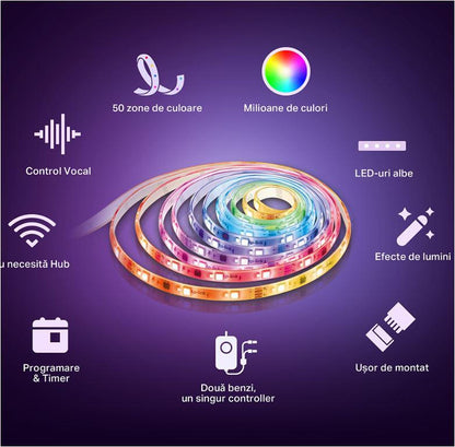 TP-Link Tapo L930-10 Smart light strip kit, 16 milioane culori 300 LED- uri RGB +300 LED-uri albe, 2 x 5m, dimensiuni: 5000 × 10 × 30 mm fiecare, Wi-Fi Protocol: IEEE 802.11b/g/n, Frecventa: 2.4 GHz,  2000 lm, 2500–6500 K.