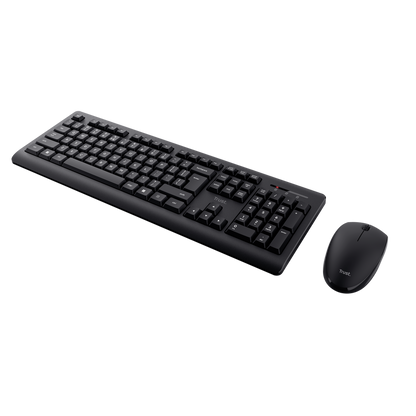 Kit Trust Primo tastatura standard, mouse wireless optic, rezoltie maxima 1200 DPI, negru