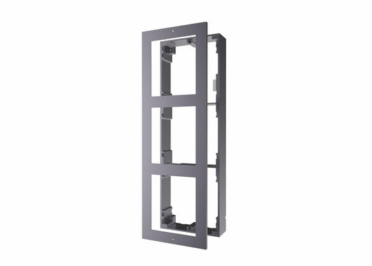 Panou frontal pentru 3 module videointerfon modular Hikvision DS-KD-ACW3; permite conectarea a 3 module de videointerfon modular; mo ntareaplicata; material aluminiu; dimensiuni: 320.8mm x 107mm × 4mm;