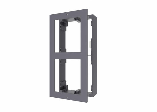 Panou frontal pentru 2 module de videointerfon modular Hikvision DS-KD-ACW2; permite conectarea a 2 module de interfon modular; mont areaplicata; material aluminiu; dimensiuni: 219mm x 107mm × 4mm;
