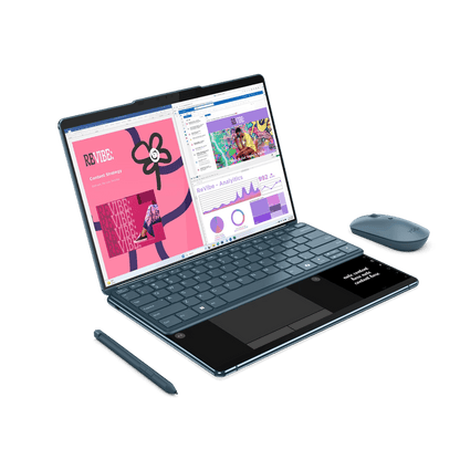 Laptop Lenovo Yoga Book 9 13IMU9 cu procesor Intel® Core™ Ultra 7 155U pana la 4.8GHz, 2 x 13.3", 2.8K, OLED, Touch, 32GB DDR5, 1TB SSD, Intel® Graphics, Windows 11 PRO, Tidal Teal, 3y on-site, Premium Care